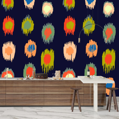 Ikat Polka Dot Wallpaper, Seamless Pattern Mural, Oversized Custom Size Wall Art, Non-Woven, Non-Adhesive, Modern Wall Paper, Removable