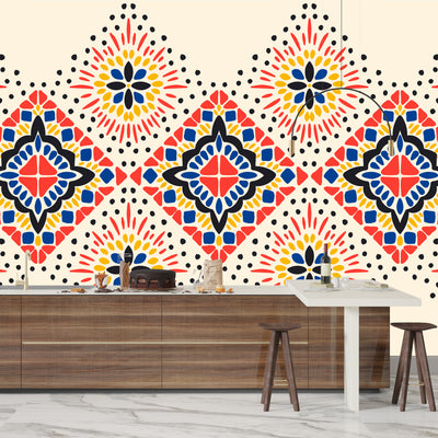 Ikat Colorful Wallpaper, Seamless Pattern Mural, Oversized Custom Size Wall Art, Non-Woven, Non-Adhesive, Modern Wall Paper, Removable