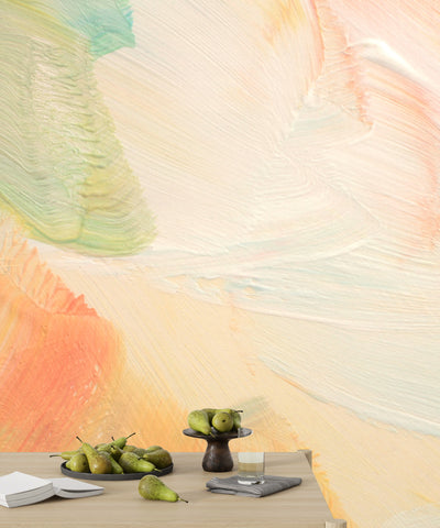 Pastel Colors Wallpaper, Acrylic Paint Strokes Mural, Oversized Custom Size Wall Art, Non-Woven, Non-Adhesive, Modern Wall Paper, Removable