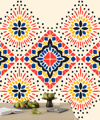 Ikat Colorful Wallpaper, Seamless Pattern Mural, Oversized Custom Size Wall Art, Non-Woven, Non-Adhesive, Modern Wall Paper, Removable