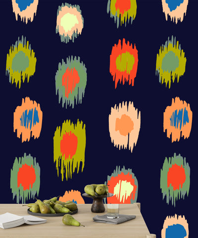 Ikat Polka Dot Wallpaper, Seamless Pattern Mural, Oversized Custom Size Wall Art, Non-Woven, Non-Adhesive, Modern Wall Paper, Removable
