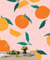 Mandarins Wallpaper, Seamless Pattern Mural, Oversized Custom Size Wall Art, Non-Woven, Non-Adhesive, Modern Wall Paper, Removable