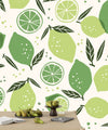 Lemons and Limes Wallpaper, Seamless Pattern Mural, Oversized Custom Size Wall Art, Non-Woven, Non-Adhesive, Modern Wall Paper, Removable