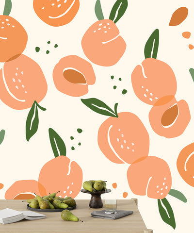 Peaches Wallpaper, Seamless Pattern Mural, Oversized Custom Size Wall Art, Non-Woven, Non-Adhesive, Modern Wall Paper, Removable