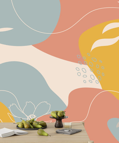 Floral Shape Abstract Wallpaper, Colorful Mural, Oversized Custom Size Wall Art, Non-Woven, Non-Adhesive, Modern Wall Paper, Removable
