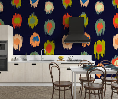 Ikat Polka Dot Wallpaper, Seamless Pattern Mural, Oversized Custom Size Wall Art, Non-Woven, Non-Adhesive, Modern Wall Paper, Removable