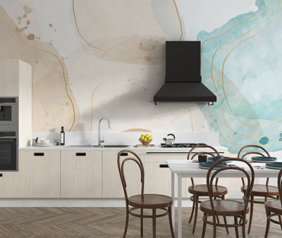 Watercolor Paint Splash Wallpaper, Golden Lines Mural, Oversized Custom Size Wall Art, Non-Woven, Non-Adhesive, Modern Wall Paper, Removable