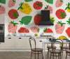 Colorful Strawberries Wallpaper, Seamless Pattern Mural, Oversized Custom Size Wall Art, Non-Woven, Non-Adhesive, Modern Wall Paper, Removable