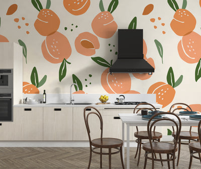 Peaches Wallpaper, Seamless Pattern Mural, Oversized Custom Size Wall Art, Non-Woven, Non-Adhesive, Modern Wall Paper, Removable