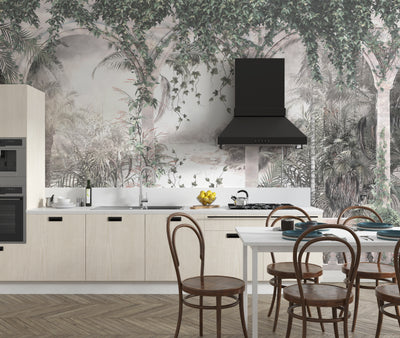 White Arch Wallpaper, Tropical Leaves, Vines Mural, Oversized Custom Size Wall Art, Non-Woven, Non-Adhesive, Modern Wall Paper, Removable