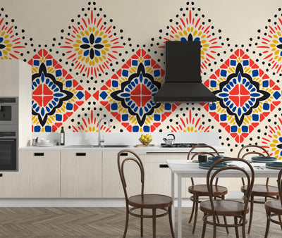 Ikat Colorful Wallpaper, Seamless Pattern Mural, Oversized Custom Size Wall Art, Non-Woven, Non-Adhesive, Modern Wall Paper, Removable