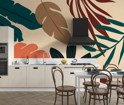 Natural Plants Wallpaper, Beige Background Mural, Oversized Custom Size Wall Art, Non-Woven, Non-Adhesive, Modern Wall Paper, Removable