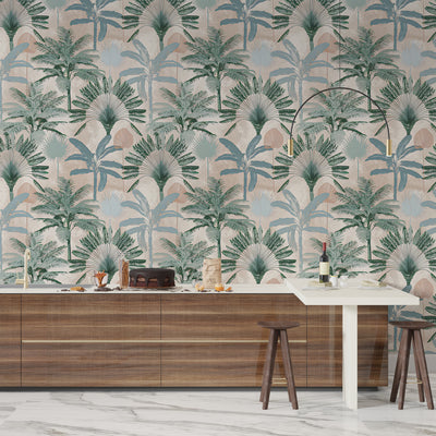 Palm Trees Wallpaper, Seamless Pattern Mural, Oversized Custom Size Wall Art, Non-Woven, Non-Adhesive, Modern Wall Paper, Removable