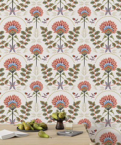 Floral Wallpaper, Boho Mural, Oversized Custom Size Wall Art, Non-Woven, Non-Adhesive, Modern Wall Paper, Removable
