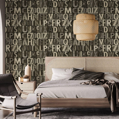 Letters Wallpaper, Rich Textured Wallcovering, Traditional, Gray Light Colors, Extra Large 114 sq ft Roll, Washable, Alphabet Wallpaper - Walloro High End Wallcoverings & More