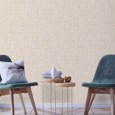 Light Beige Abstract Metallic Lines Wallpaper, 3D Deep Embosed Silver Gold Rustic Geometric Interior Decor - Walloro High End Wallcoverings & More