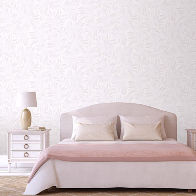 Light Beige Luxury Leaves Solid Color Shades Wallpaper, Deep Embossed Flocked Velvet Feeling Design - Walloro High End Wallcoverings & More