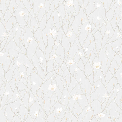 Light Gray Floral Blossom Embossed Wallpaper, Flower Branches Chinoiserie Wallcovering - Walloro High End Wallcoverings & More