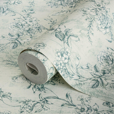 Light Green Elegant Chinoiserie Blossom Floral Wallpaper, Animal Print Birds Flowers Botanical Pattern - Walloro High End Wallcoverings & More