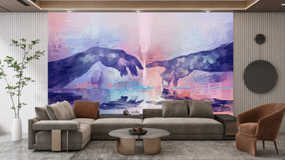 Touching Hands Wallpaper, Dark Violet Mural, Oversized Custom Size Wall Art, Non-Woven, Non-Adhesive, Modern Wall Paper, Removable