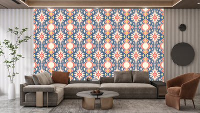 Ikat Folklore Wallpaper, Seamless Pattern Mural, Oversized Custom Size Wall Art, Non-Woven, Non-Adhesive, Modern Wall Paper, Removable