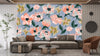 Abstract Floral, Blue Background Wallpaper, Seamless Pattern Mural, Oversized Custom Size Wall Art, Non-Woven, Non-Adhesive, Modern Wall Paper, Removable