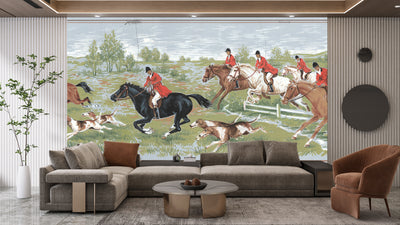 Men Ride Horses on the Field Wallpaper, Composition Mural, Oversized Custom Size Wall Art, Non-Woven, Non-Adhesive, Modern Wall Paper, Removable