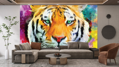 Tiger Wallpaper, Oil Painting Mural, Oversized Custom Size Wall Art, Non-Woven, Non-Adhesive, Modern Wall Paper, Removable