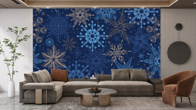 Snowflakes Wallpaper, Seamless Pattern Mural, Oversized Custom Size Wall Art, Non-Woven, Non-Adhesive, Modern Wall Paper, Removable