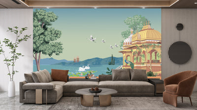 Mughal Garden Wallpaper, Arch Dome Mural, Oversized Custom Size Wall Art, Non-Woven, Non-Adhesive, Modern Wall Paper, Removable