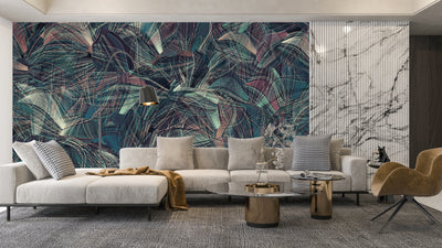 Dark Blue and Red Wallpaper, Abstract Shapes Mural, Oversized Custom Size Wall Art, Non-Woven, Non-Adhesive, Modern Wall Paper, Removable