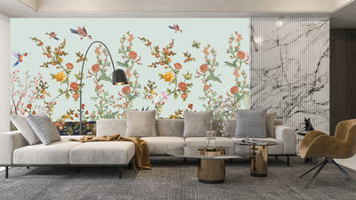 Branches Wallpaper, Flowers Mural, Oversized Custom Size Wall Art, Non-Woven, Non-Adhesive, Modern Wall Paper, Removable