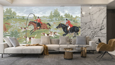 Men Ride Horses on the Field Wallpaper, Composition Mural, Oversized Custom Size Wall Art, Non-Woven, Non-Adhesive, Modern Wall Paper, Removable