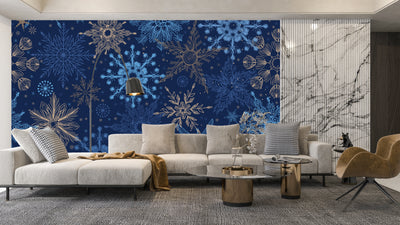 Snowflakes Wallpaper, Seamless Pattern Mural, Oversized Custom Size Wall Art, Non-Woven, Non-Adhesive, Modern Wall Paper, Removable