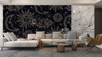 Magical Elements Wallpaper, Seamless Pattern Mural, Oversized Custom Size Wall Art, Non-Woven, Non-Adhesive, Modern Wall Paper, Removable