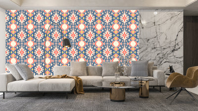 Ikat Folklore Wallpaper, Seamless Pattern Mural, Oversized Custom Size Wall Art, Non-Woven, Non-Adhesive, Modern Wall Paper, Removable