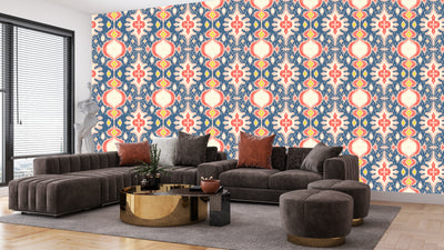 Ikat Folklore Wallpaper, Seamless Pattern Mural, Oversized Custom Size Wall Art, Non-Woven, Non-Adhesive, Modern Wall Paper, Removable