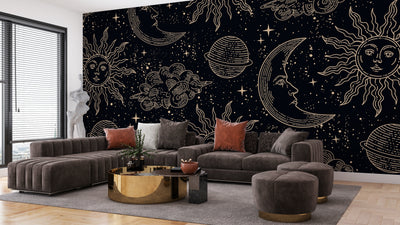 Magical Elements Wallpaper, Seamless Pattern Mural, Oversized Custom Size Wall Art, Non-Woven, Non-Adhesive, Modern Wall Paper, Removable