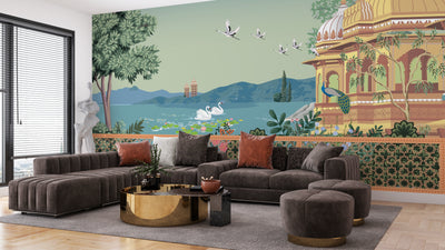 Mughal Garden Wallpaper, Arch Dome Mural, Oversized Custom Size Wall Art, Non-Woven, Non-Adhesive, Modern Wall Paper, Removable