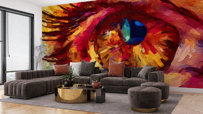 Eye Oil Painting Wallpaper, Brush Strokes Mural, Oversized Custom Size Wall Art, Non-Woven, Non-Adhesive, Modern Wall Paper, Removable