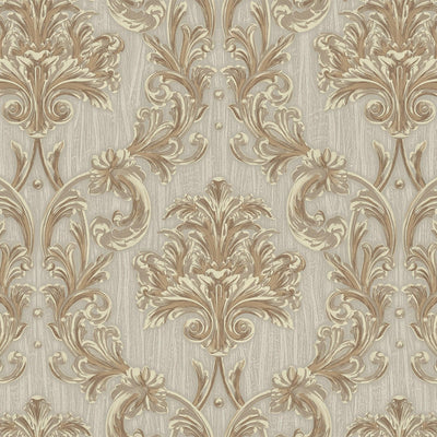 Luxury Damask Embossed Wallpaper, Light Brown 3D Textured Wallcovering, Traditional, Extra Large 114 sq ft Roll, Stylish Wallpaper, Luxury Floral - Walloro High End Wallcoverings & More