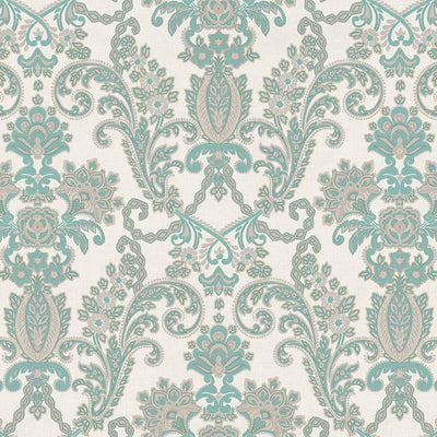 Luxury Deep Embossed Aqua Damask Wallpaper, Beach House Shiny 3D Blue Textured Wallcovering, 114 sq ft Roll, Coastal Turquoise Wallpaper - Walloro High End Wallcoverings & More