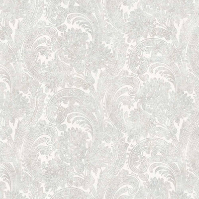 Luxury Paisley Wallpaper, Rich Textured Wallcovering, Traditional, Extra Large 114 sq ft Roll, Washable, Home Decor, White - Walloro High End Wallcoverings & More