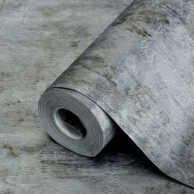 Modern Abstract Distressed Wallpaper, Rich Textured Embossed Wallcovering, Traditional, Stylish, Extra Large 114 sq ft Roll, Metallic Silver - Walloro High End Wallcoverings & More