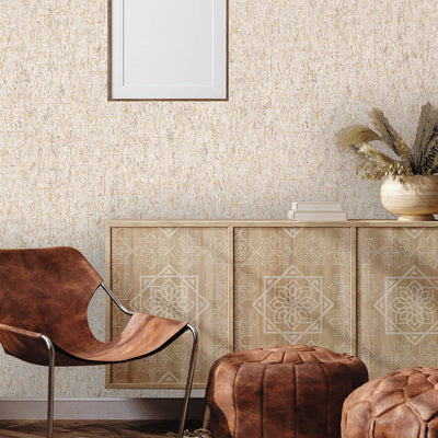 Modern Cork Embossed Wallpaper, Rich Textured Wallcovering, Ivory, Traditional, Camper Van Log Cabin Decor, Extra Large 114 sq ft Roll - Walloro High End Wallcoverings & More