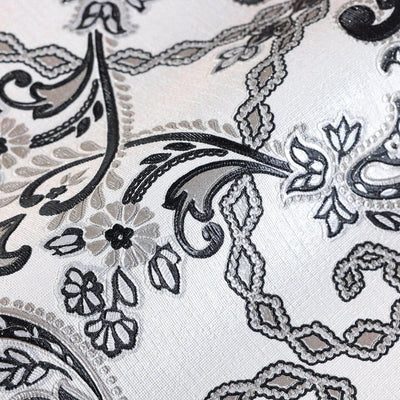 Modern Deep Embossed Damask Wallpaper, Black and White Shiny 3D Textured Wallcovering, 114 sq ft Roll, Non-Pasted, Washable, Shop Wallpaper - Walloro High End Wallcoverings & More