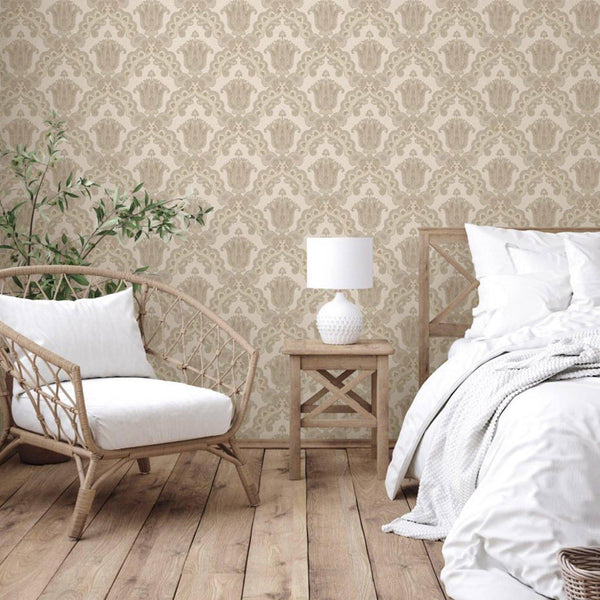 Modern Light Color Damask Wallpaper, Home Wall Decor, Aesthetic Wallpaper, Textured Wallcovering Non-Adhesive and Non-Peel and Stick - Walloro High End Wallcoverings & More