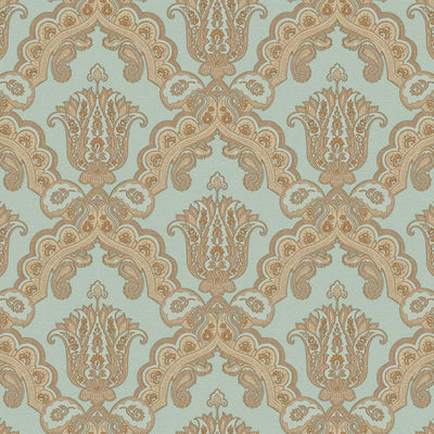 Modern Light Teal, Gold Damask Wallpaper, Home Wall Decor, Aesthetic Wallpaper, Textured Wallcovering Non-Adhesive and Non-Peel and Stick - Walloro High End Wallcoverings & More
