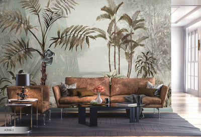 Palm Trees Nature Scene Tropical Wall Mural, Light Green Custom Size Wallpaper, Non-Woven, Non-Pasted, Washable, Oversized Large Wall Art, Removable - Walloro High End Wallcoverings & More