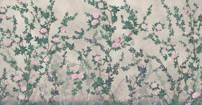 Peony Chinoiserie Blossom Wall Mural, Green Floral Bloom Wallpaper, Oversized Contemporary Custom Size Wall Art, Non-Woven, Non-Pasted, Removable - Walloro High End Wallcoverings & More